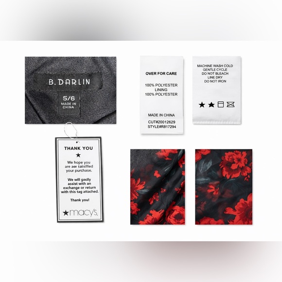 Macy's B.Darlin Chiffon W/Balloon Sleeves Black & Red Size 5/6 - NWT - Picture 4 of 7